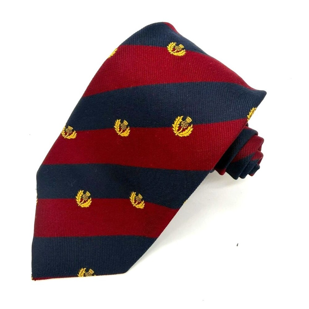 BEN SILVER Silk Tie Mens Navy Burgundy Stripe Regimental Repp Crest Club Thistle